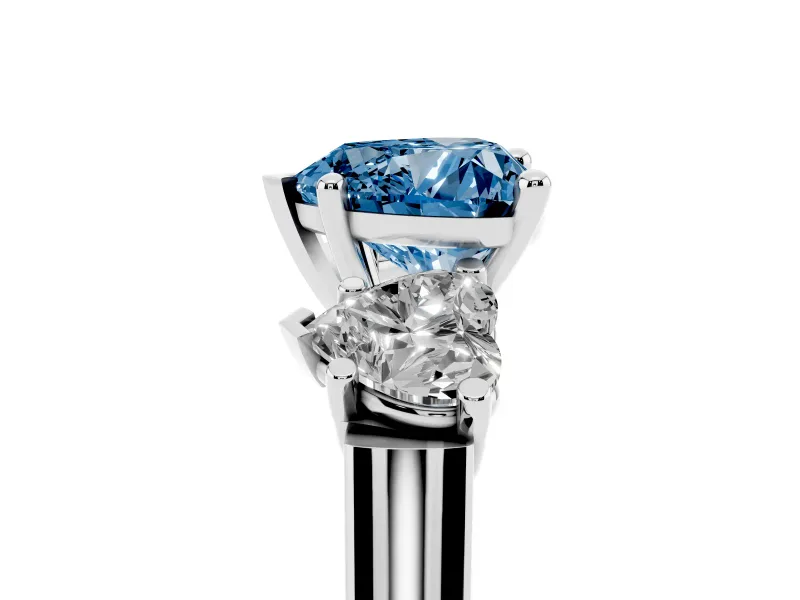 Heart-Shaped Three Stone Engagement Ring Setting for a Fancy Blue Lab-Grown Diamond | Plain Squared Band | Platinum