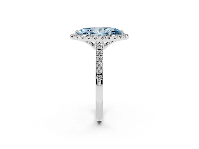 Marquise Raised Halo Engagement Ring Setting for a Fancy Blue Lab-Grown Diamond | White Gold