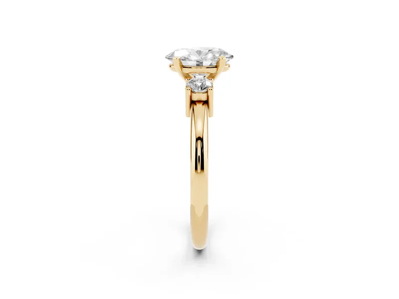 Oval Three Stone Engagement Ring Setting | Round Side Stones | Yellow Gold