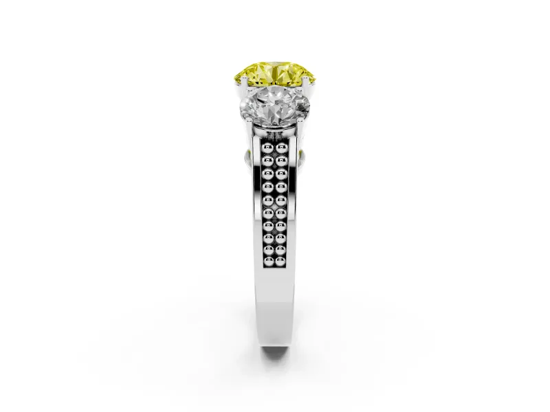 Round Engagement Ring Setting for a Fancy Yellow Lab-Grown Diamond | Three Stone | White Gold