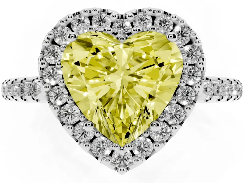 Heart-Shaped Pave Halo Engagement Ring Setting for a Fancy Yellow Lab-Grown Diamond | Pave Band | Sterling Silver