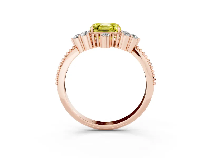 Asscher Cut Cluster Engagement Ring Setting for a Fancy Yellow Lab-Grown Diamond | Rose Gold