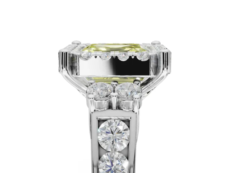 Asscher Cut Halo Engagement Ring Setting for a Fancy Yellow Lab-Grown Diamond | Graduated Channel Band | Platinum