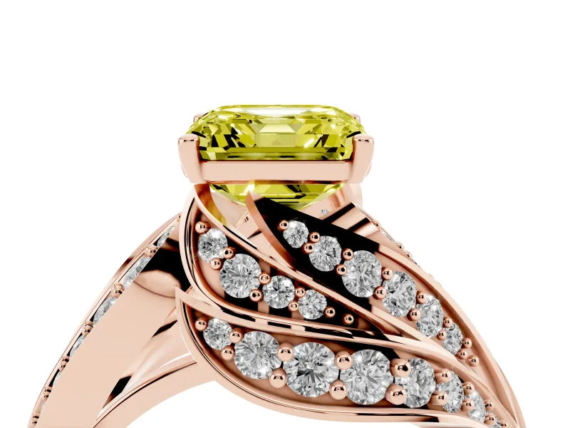 Asscher Cut Bypass Hidden Halo Engagement Ring Setting for a Fancy Yellow Lab-Grown Diamond | Graduated Pavé | Rose Gold