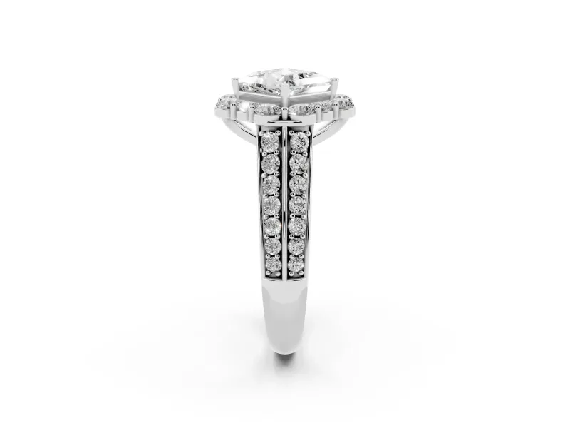 Princess Cut Diamond Halo Engagement Ring Set in Silver with Split Shank and Prong Setting