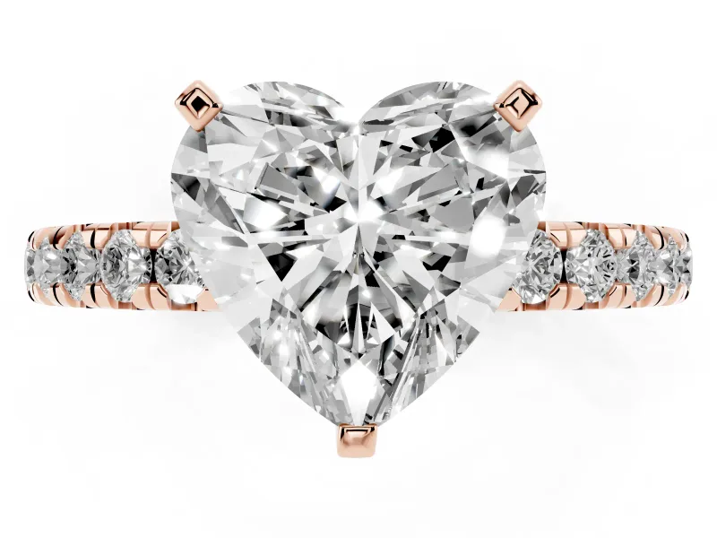 Heart-Shaped Pavé Solitaire Engagement Ring Setting | Shared Prong Band | Rose Gold