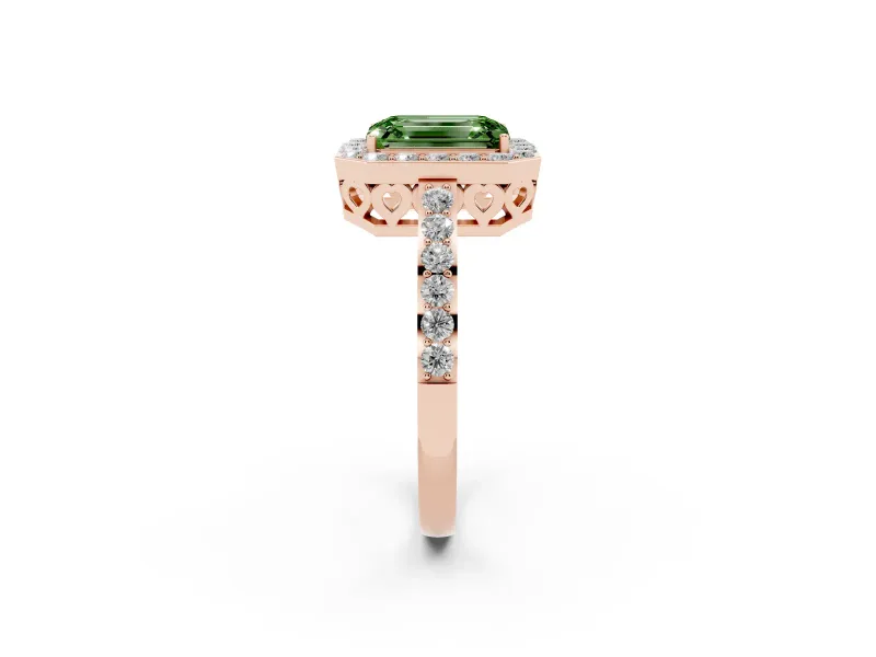 Emerald Cut Halo Engagement Ring Setting for a Fancy Green Lab-Grown Diamond | Rose Gold - Design NV-24751