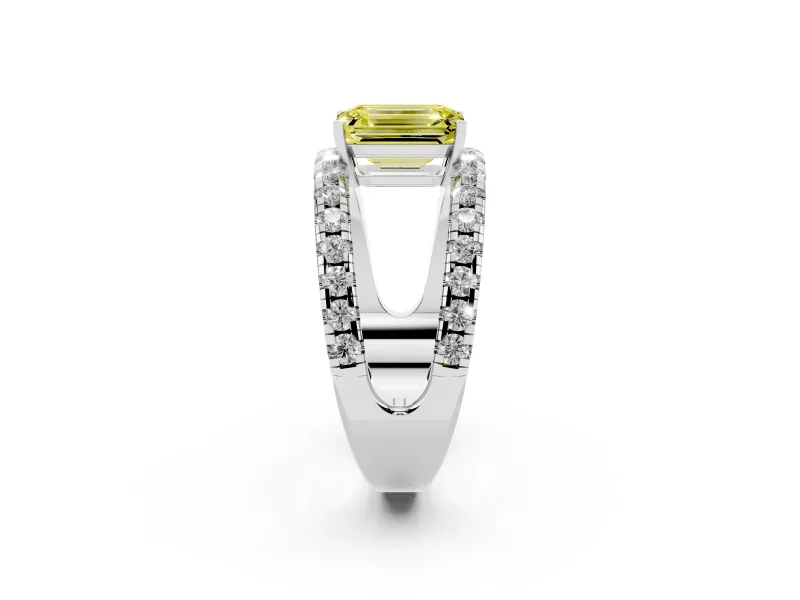 Emerald Cut Split Shank Pavé Engagement Ring Setting for a Fancy Yellow Lab-Grown Diamond | Platinum