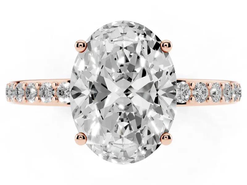 Oval Cut Diamond Pavé Band Ring Set in Rose gold with Prong-Set Center Stone