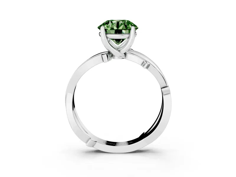 Round Twisted Pavé Engagement Ring Setting for a Fancy Green Lab-Grown Diamond | Pavé and Plain Strands | White Gold