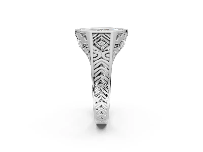 Marquise Vintage Bezel Engagement Ring Setting | Engraved Band | Sterling Silver