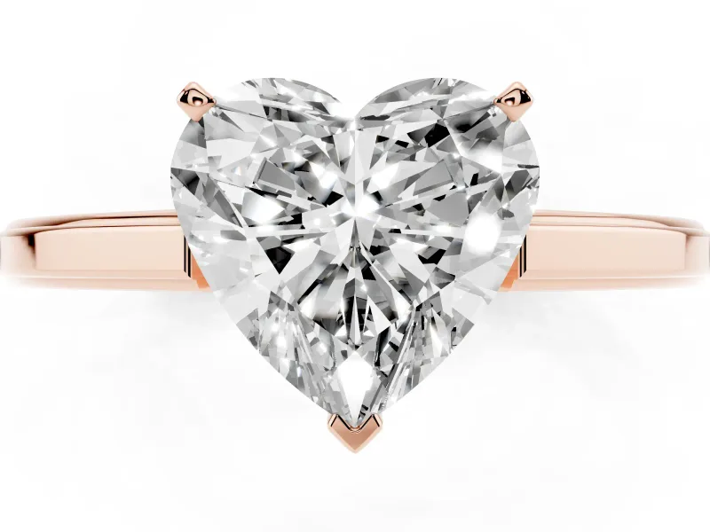 Heart Cut Diamond Solitaire Ring Set in Rose gold with Prong Setting and Classic Band