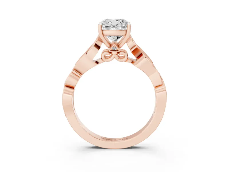 Cushion Cut Vintage Vine Solitaire Engagement Ring Setting | Milgrain Leaves | Rose Gold