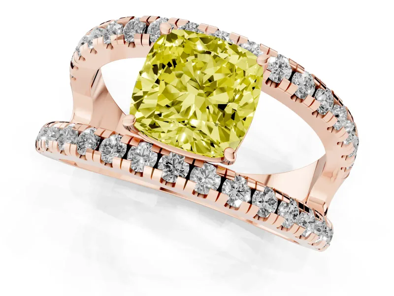 Cushion Cut Pavé Engagement Ring Setting for a Fancy Yellow Lab-Grown Diamond | Rose Gold - Design NV-24679