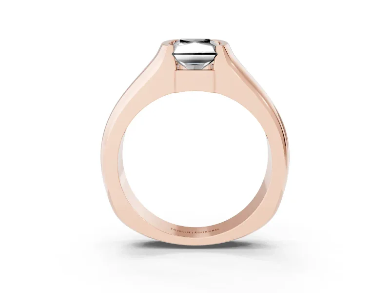 Radiant Cut Half Bezel Solitaire Engagement Ring Setting for a Black Center | Wide Band | Rose Gold