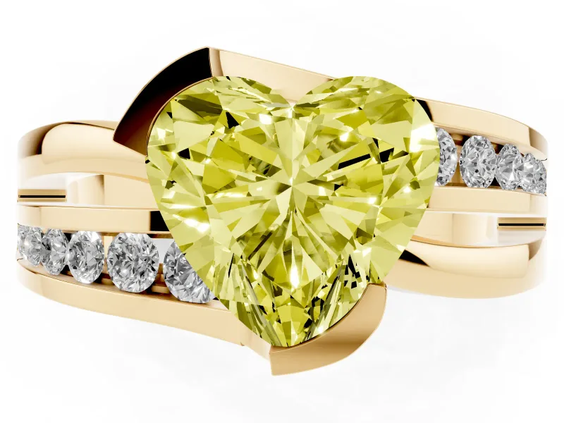 Heart-Shaped Graduated Bypass Engagement Ring Setting for a Fancy Yellow Lab-Grown Diamond | Split Shank | Yellow Gold