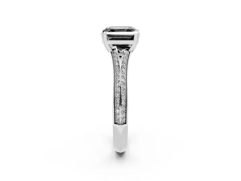Asscher Cut Split Shank Engagement Ring Setting for a Black Center | Pavé Band | White Gold
