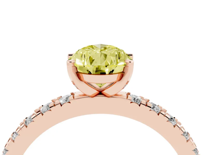Fancy Yellow Pear Cut Diamond Pavé Band Solitaire Set in Rose gold with Prong Setting