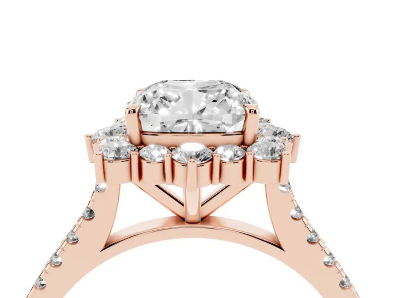 Cushion Cut Scalloped Halo Engagement Ring Setting | Single Row Pave | Rose Gold