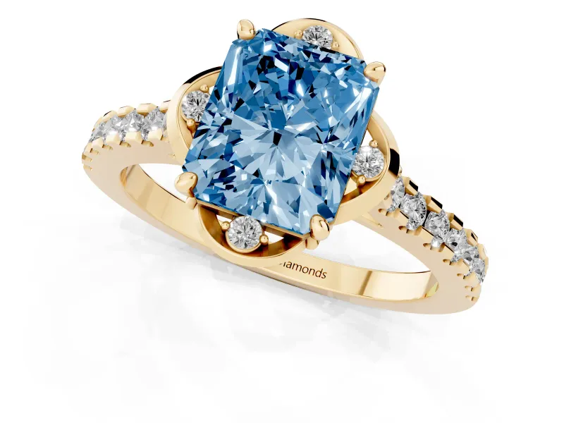 Radiant Cut Floral Petal Engagement Ring Setting for a Fancy Blue Lab-Grown Diamond | Petal Accents | Yellow Gold