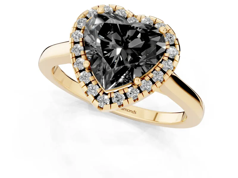Heart-Shaped Halo Engagement Ring Setting for a Black Center | Flat Tapered Band | Yellow Gold
