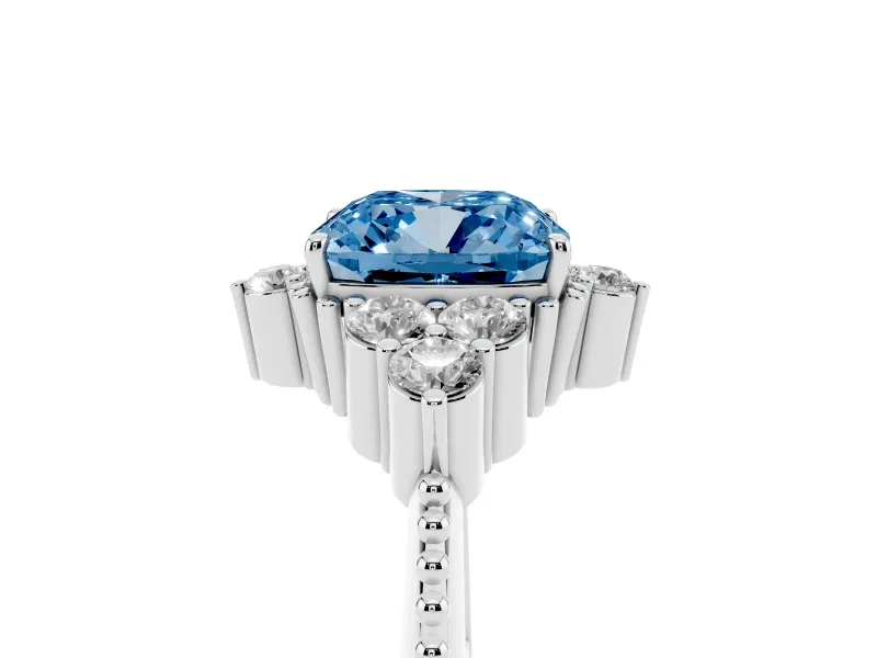 Cushion Cut Cluster Engagement Ring Setting for a Fancy Blue Lab-Grown Diamond | White Gold