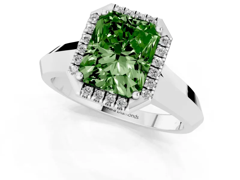Radiant Cut Knife-Edge Halo Engagement Ring Setting for a Fancy Green Lab-Grown Diamond | Platinum
