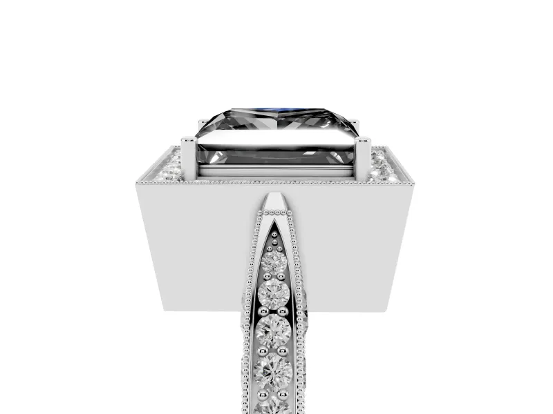 Princess Cut Vintage Milgrain Halo Engagement Ring Setting for a Black Center | Side Stones and Pavé | Sterling Silver