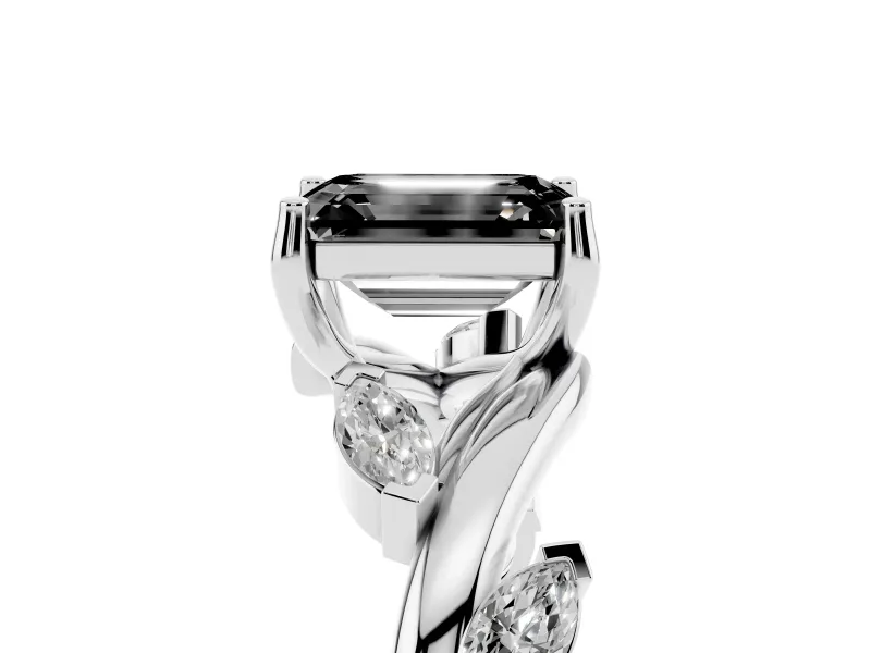 Emerald Cut Twisted Vine Engagement Ring Setting for a Black Center | Sterling Silver