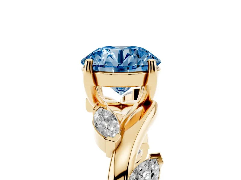 Round Twisted Vine Engagement Ring Setting for a Fancy Blue Lab-Grown Diamond | Yellow Gold