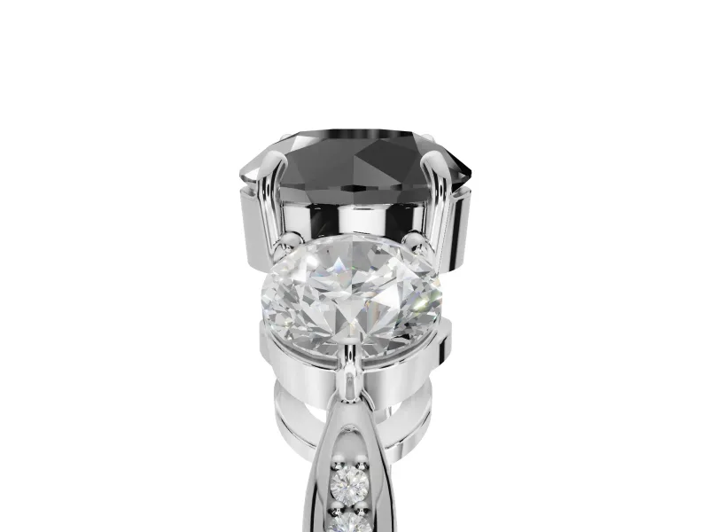 Round Three Stone Engagement Ring Setting for a Black Center | Tapered Pavé Band | Platinum
