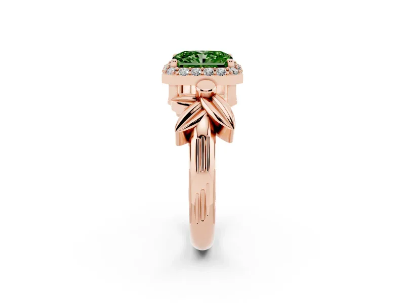 Radiant Cut Floral Halo Engagement Ring Setting for a Fancy Green Lab-Grown Diamond | Rose Gold