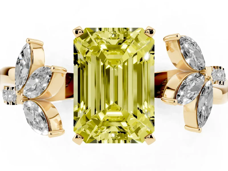 Emerald Cut Floral Vine Engagement Ring Setting for a Fancy Yellow Lab-Grown Diamond | Yellow Gold