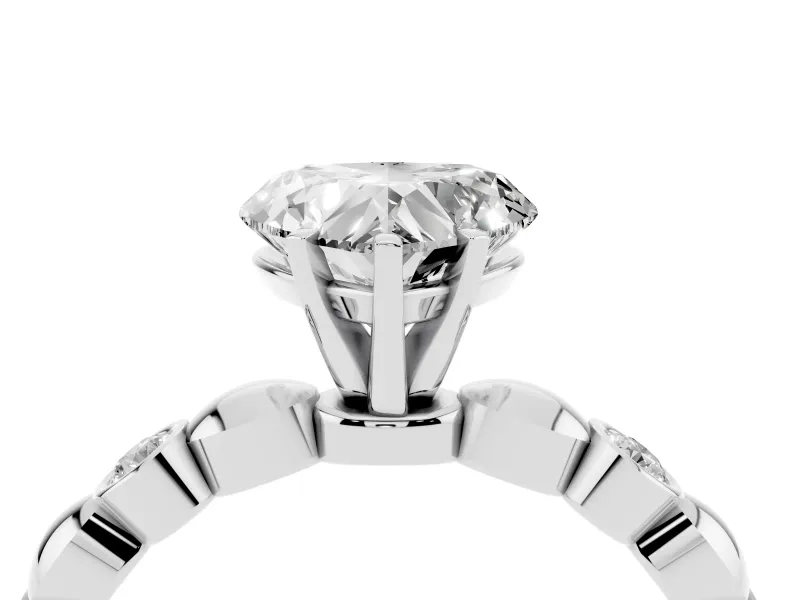 Heart-Shaped Bezel Station Engagement Ring Setting | Beaded Band | White Gold