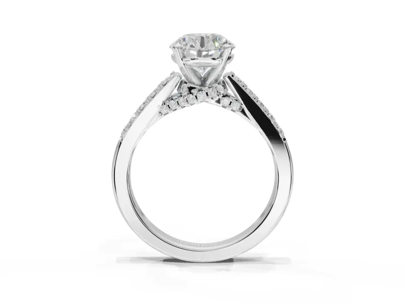 Round Pavé Solitaire Engagement Ring Setting | Crossover Gallery | Platinum