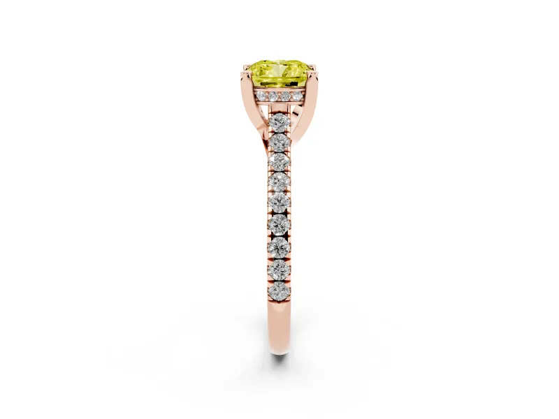 Cushion Cut Hidden Halo Pave Engagement Ring Setting for a Fancy Yellow Lab-Grown Diamond | Claw Prongs | Rose Gold