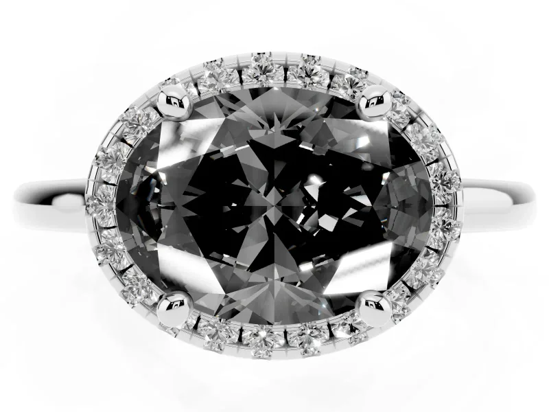 Oval Halo Engagement Ring Setting for a Black Center | Plain Polished Band | Platinum