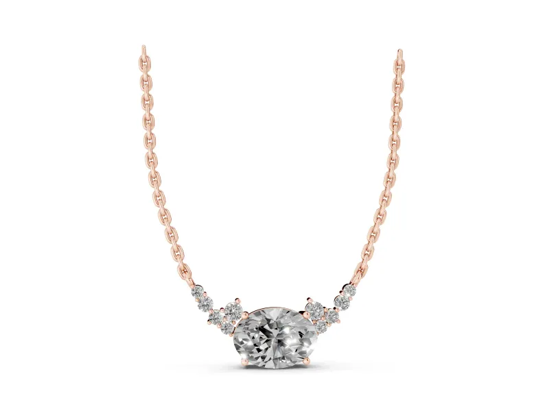 Oval Lab-Grown Diamond East-West Pendant Necklace | Round Accent Arcs | Rose Gold