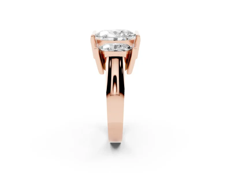 Oval Cut Diamond Three-Stone Channel Set Ring Set in Rose gold with Smooth Polished Band