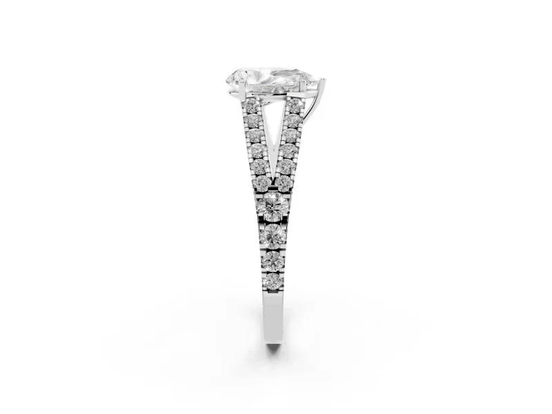 Pear-Shaped Graduated Pave Split Shank Engagement Ring Setting | V Split Shoulders | Platinum