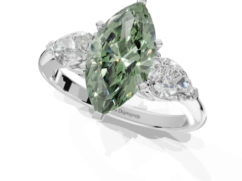 Marquise 3-Stone Engagement Ring Setting for a Fancy Green Lab-Grown Diamond | Sterling Silver