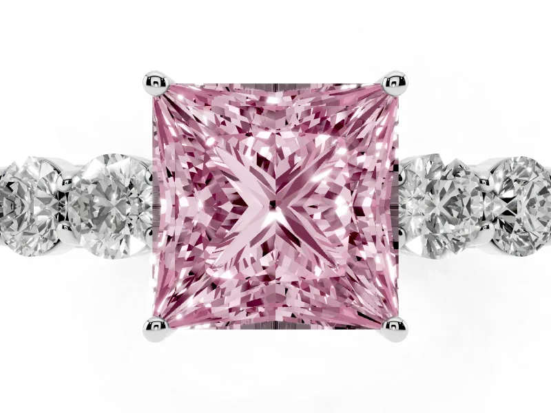 Princess Cut 5 Stone Engagement Ring Setting for a Fancy Pink Lab-Grown Diamond | White Gold