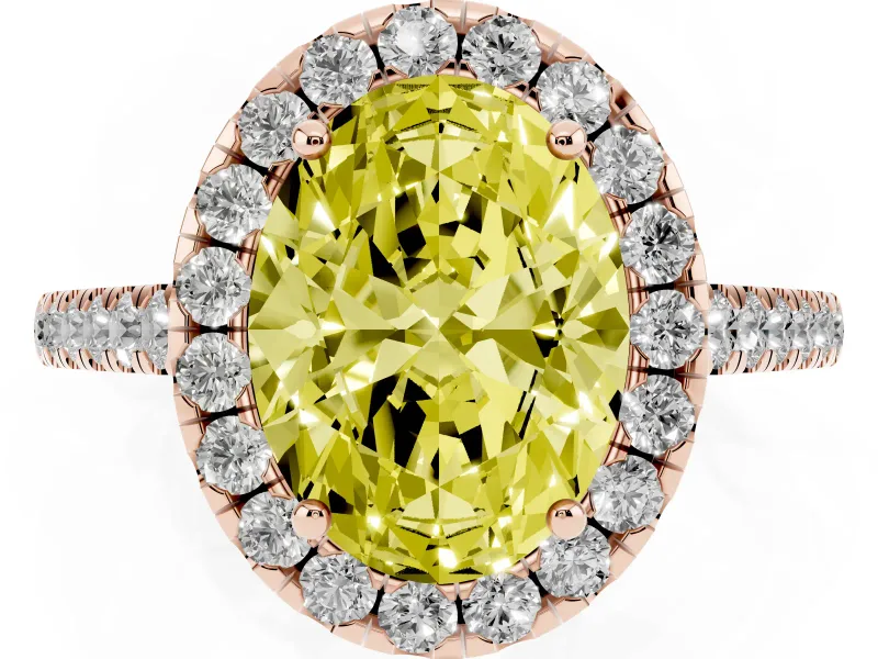 Oval Halo Engagement Ring Setting for a Fancy Yellow Lab-Grown Diamond | Pave Shoulders | Rose Gold
