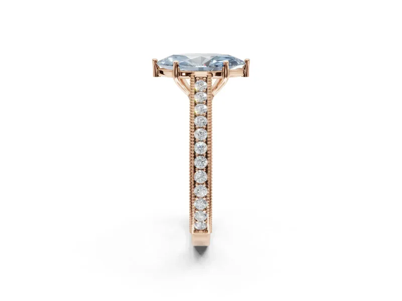 Marquise Vintage Engraved Pavé Engagement Ring Setting for a Fancy Blue Lab-Grown Diamond | Milgrain Edges | Rose Gold