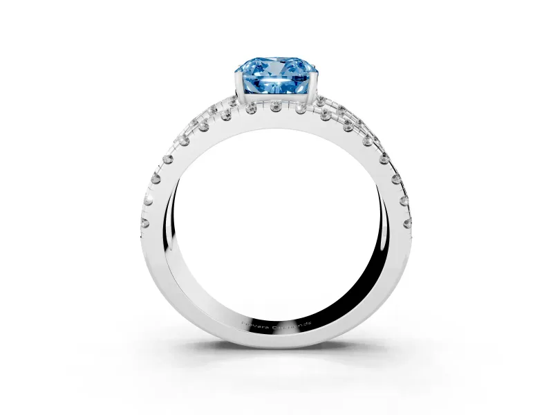 Cushion Cut Pavé Engagement Ring Setting for a Fancy Blue Lab-Grown Diamond | Sterling Silver - Design NV-24679