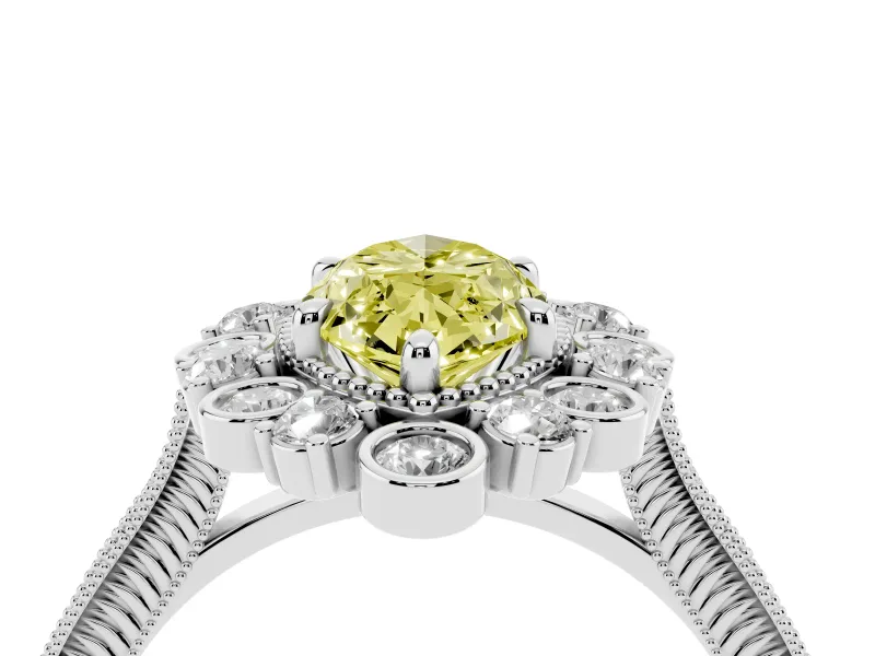 Marquise Scalloped Halo Engagement Ring Setting for a Fancy Yellow Lab-Grown Diamond | Milgrain Edges | Platinum