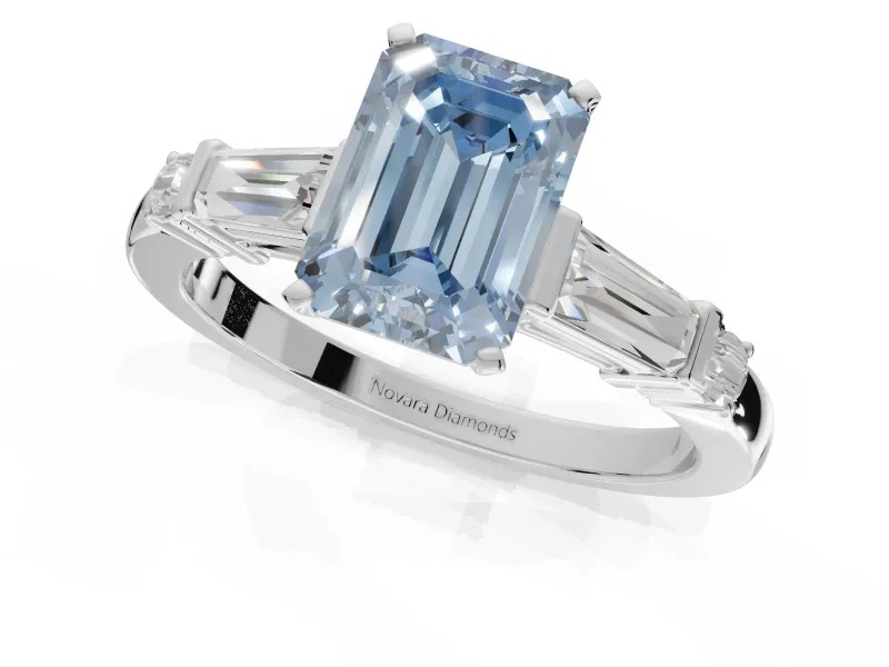 Emerald Cut Tapered Baguette Engagement Ring Setting for a Fancy Blue Lab-Grown Diamond | Platinum