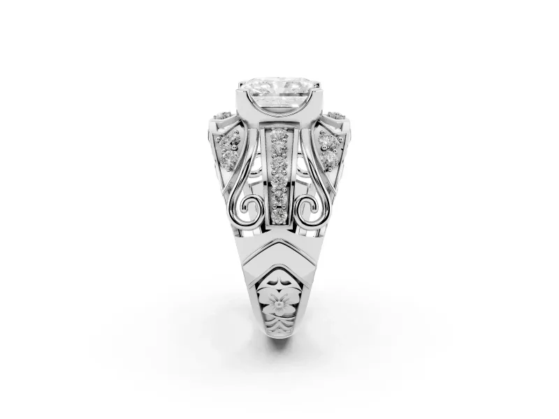 Radiant Cut Art Deco Graduated Pave Engagement Ring Setting | Split Shank | White Gold