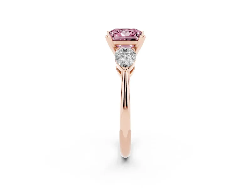Princess Cut 3-Stone Engagement Ring Setting for a Fancy Pink Lab-Grown Diamond | Rose Gold