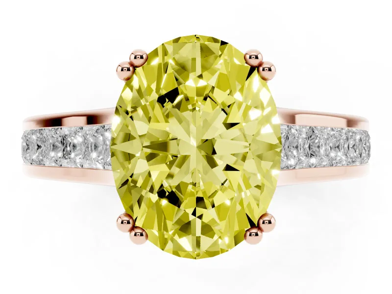 Oval Cathedral Channel Set Engagement Ring Setting for a Fancy Yellow Lab-Grown Diamond | Double Claw Prongs | Rose Gold